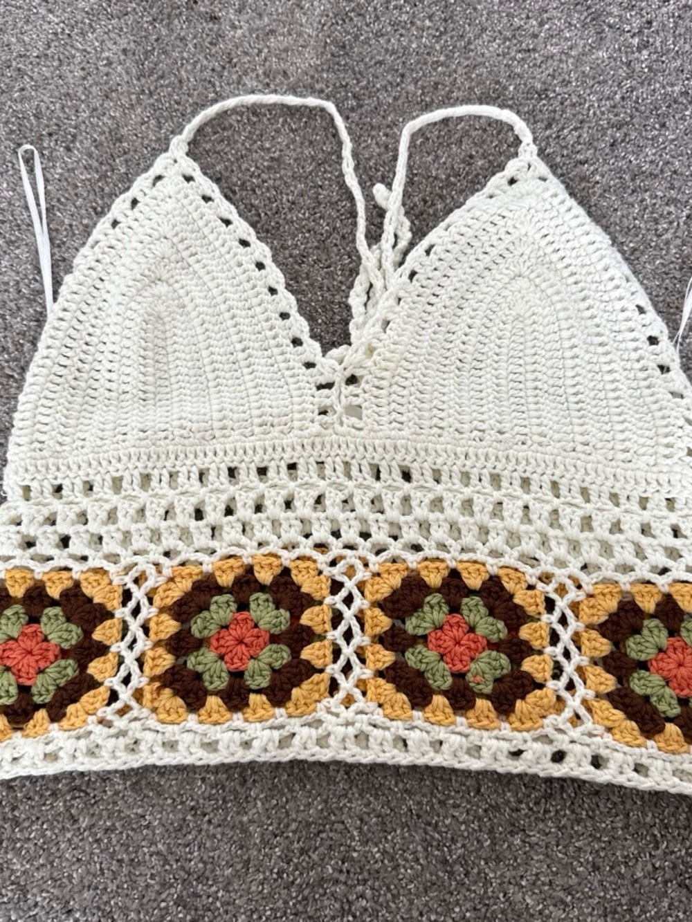 Altar'd State Cream Crocheted Camisole with Multicolor Granny Squares